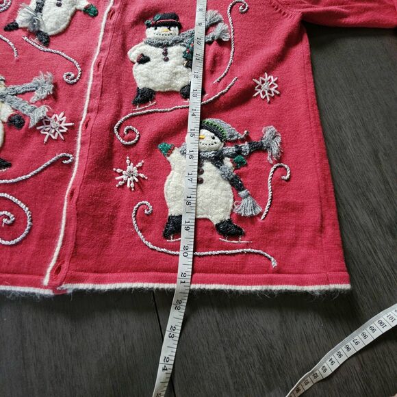 Marissa Christina Christmas Cardigan Sweater Snowflake Skating Snowman Size M - Picture 3 of 10